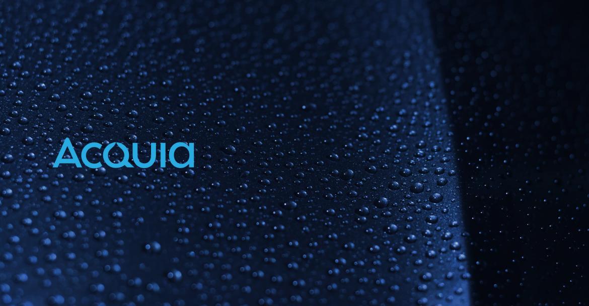 A photo of water drops and an Acquia logo